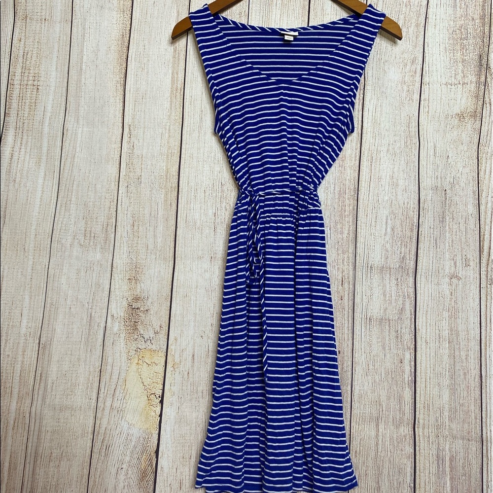 Blue and white tie waist dress